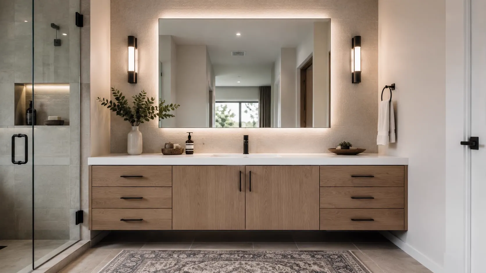 Mueble de baño moderno con acabado en madera