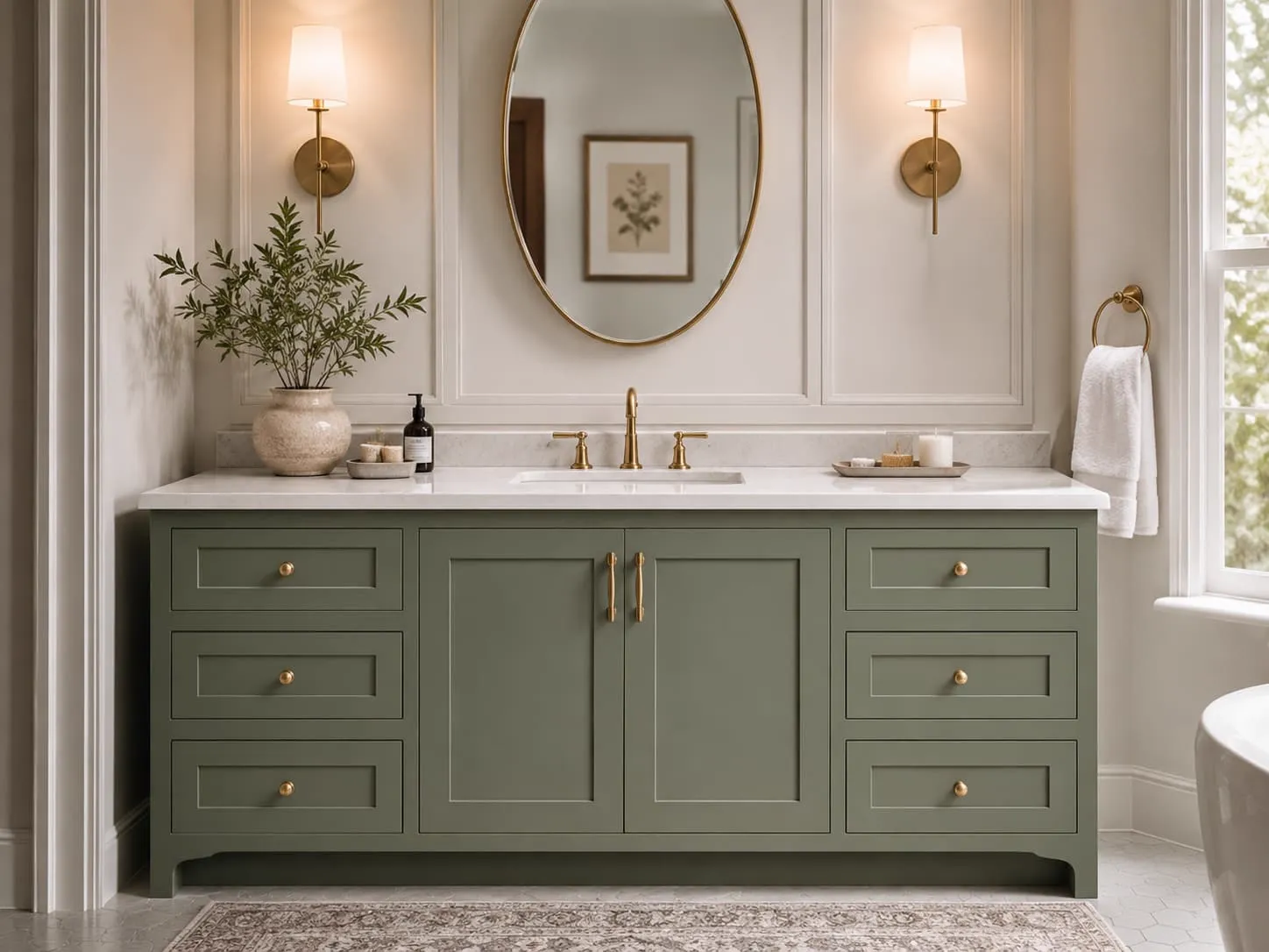 Baño con patrón herringbone