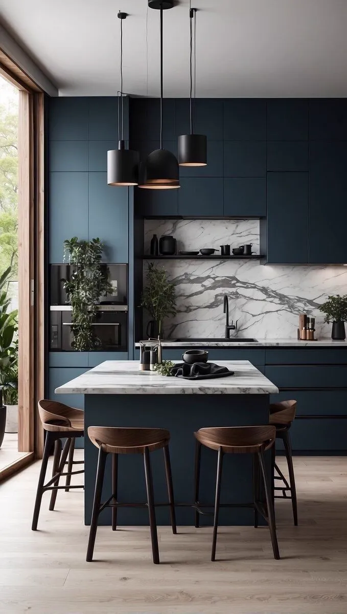 Cocina moderna con gabinetes lacados en blanco y encimera de cuarzo