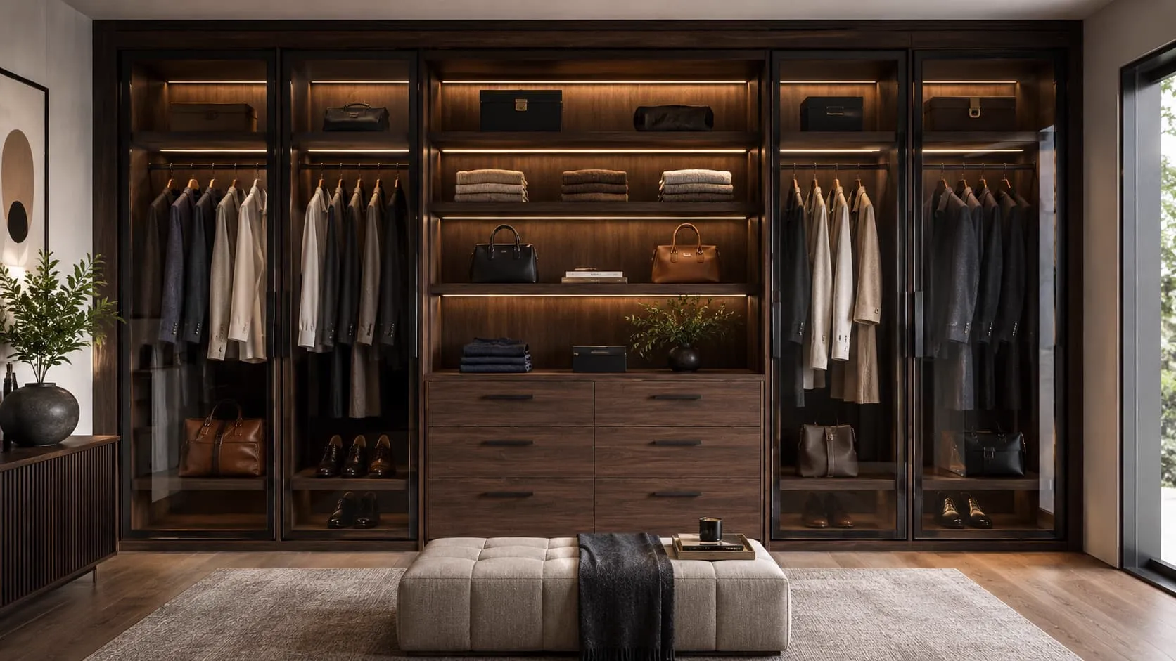 Interior de closet con sistema de organización por zonas